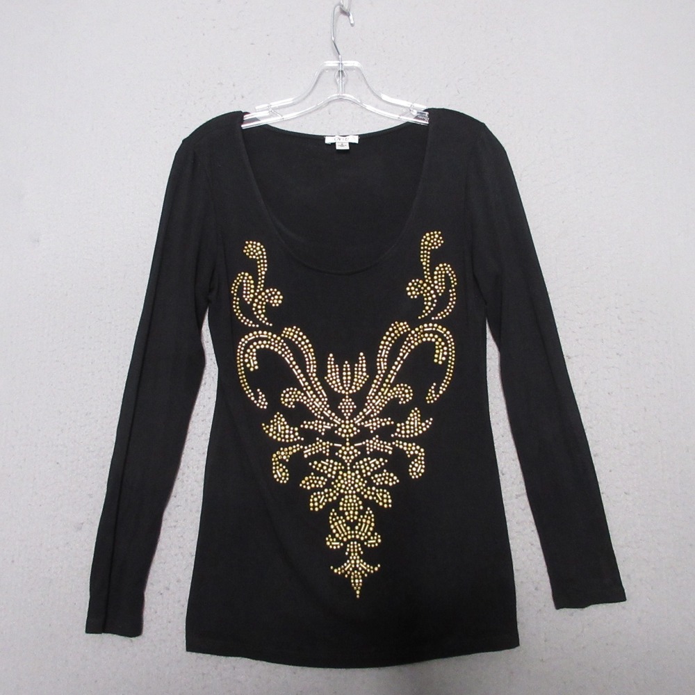 Cache‎ Top Gold Studded Embellished Y2K Scoop Neck Glam Y2K Festival Made in USA